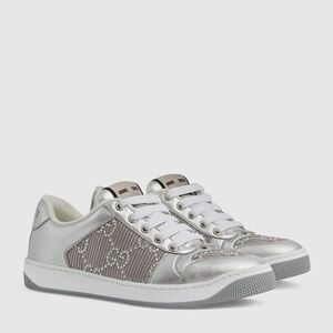 GUCCI Silver Screener Gg Sneaker Leather 35
